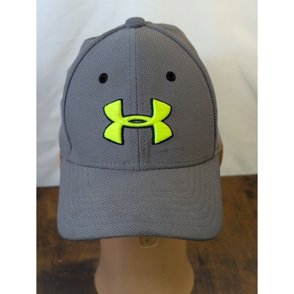Youth UNDER ARMOUR Lime Green Embroidered Gray Polyester Elastic Ball Cap S/P/P